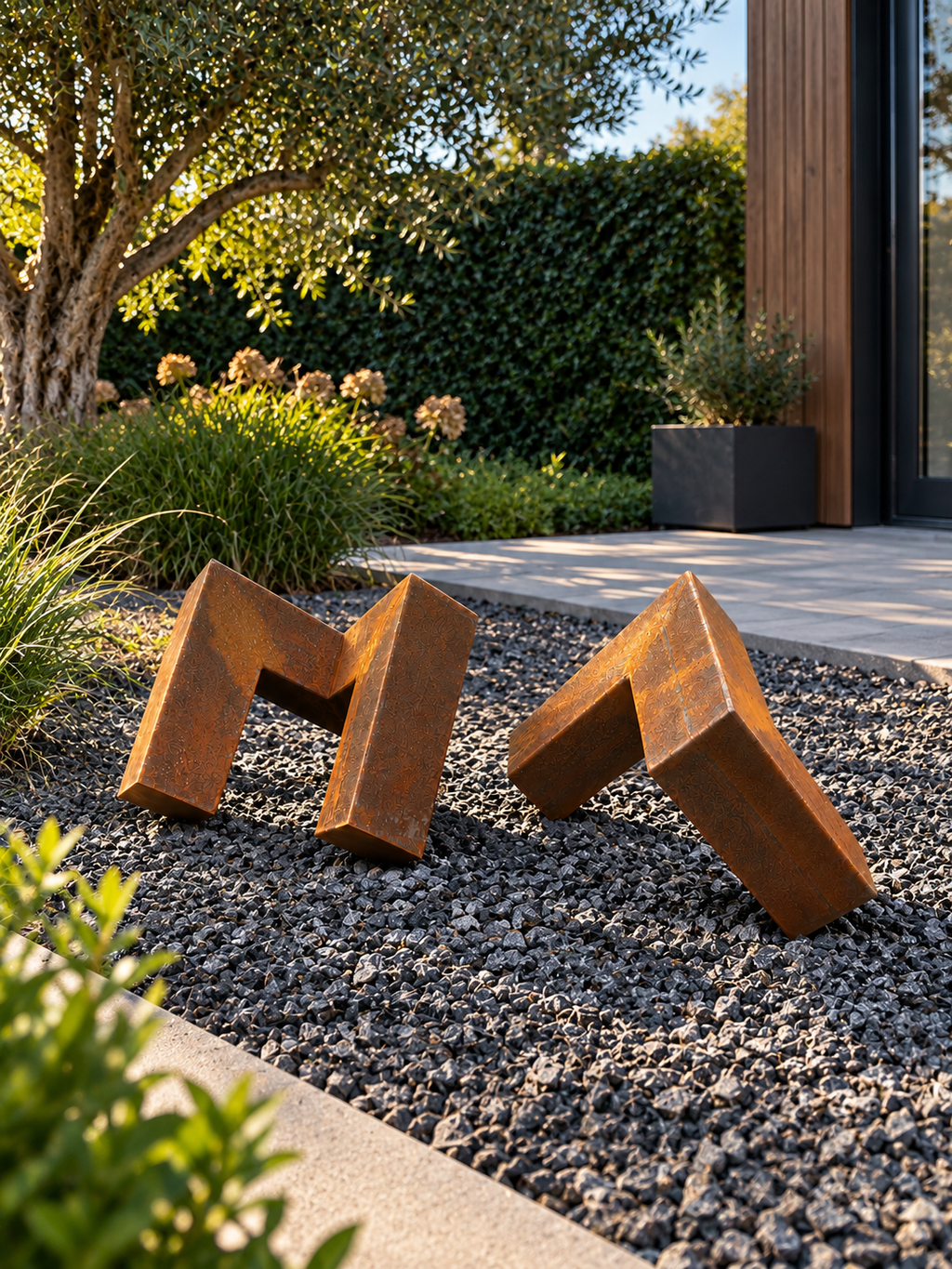 Dual Form – Set of Two Geometric Steel Sculptures