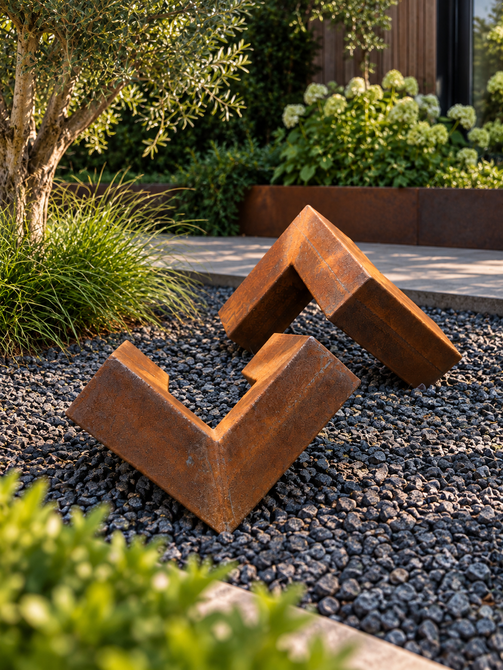Dual Form – Set of Two Geometric Steel Sculptures